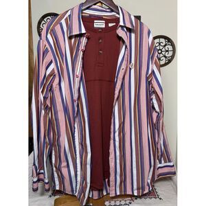 Y2K RocaWear Button Down Striped Shirt & Timberland Thermal Long Sleeve Set‎ XXL